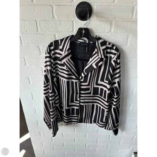 Top Long Sleeve By Donna Karan In Black & Cream, Size: L