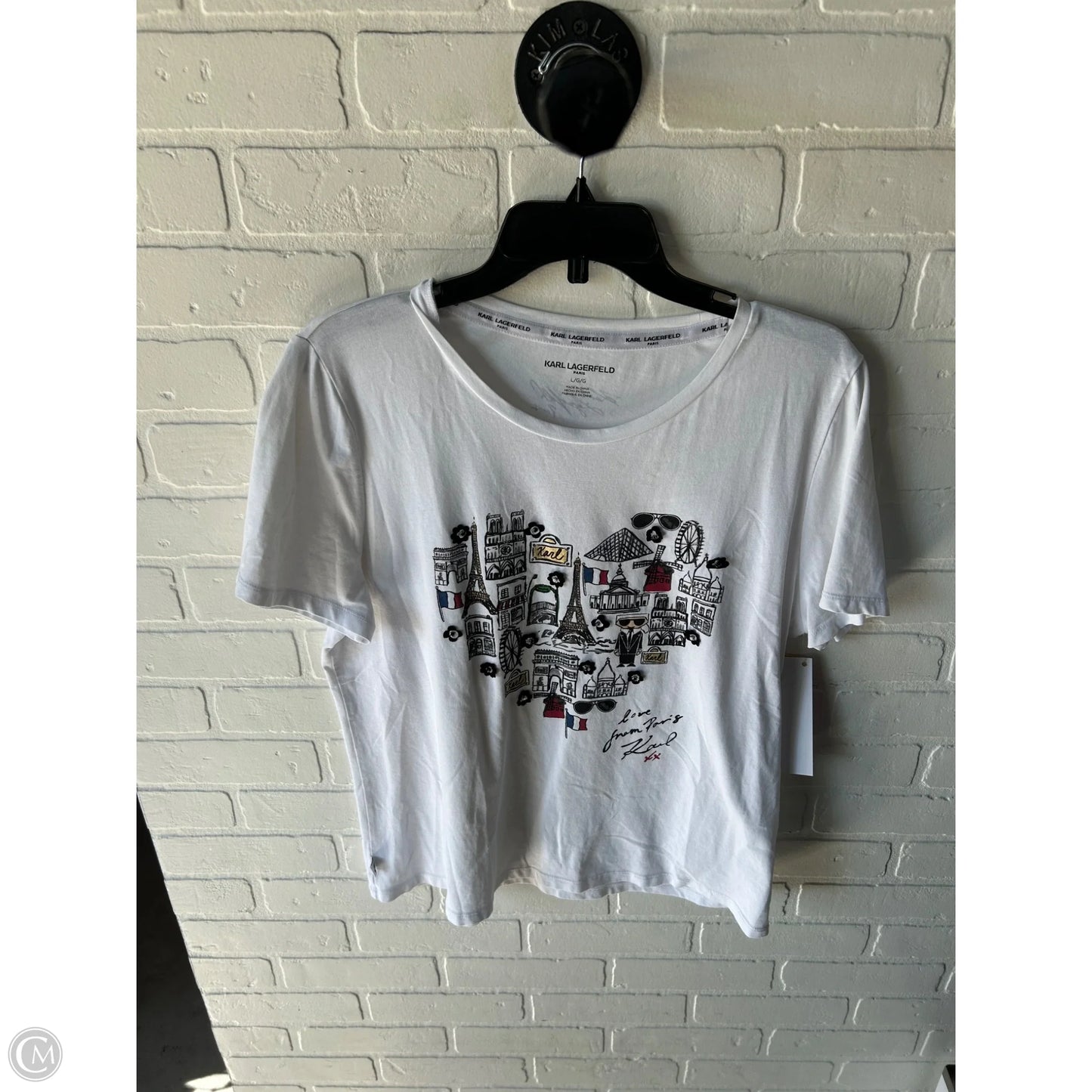 Top Short Sleeve Designer By Karl Lagerfeld In White, Size: L
