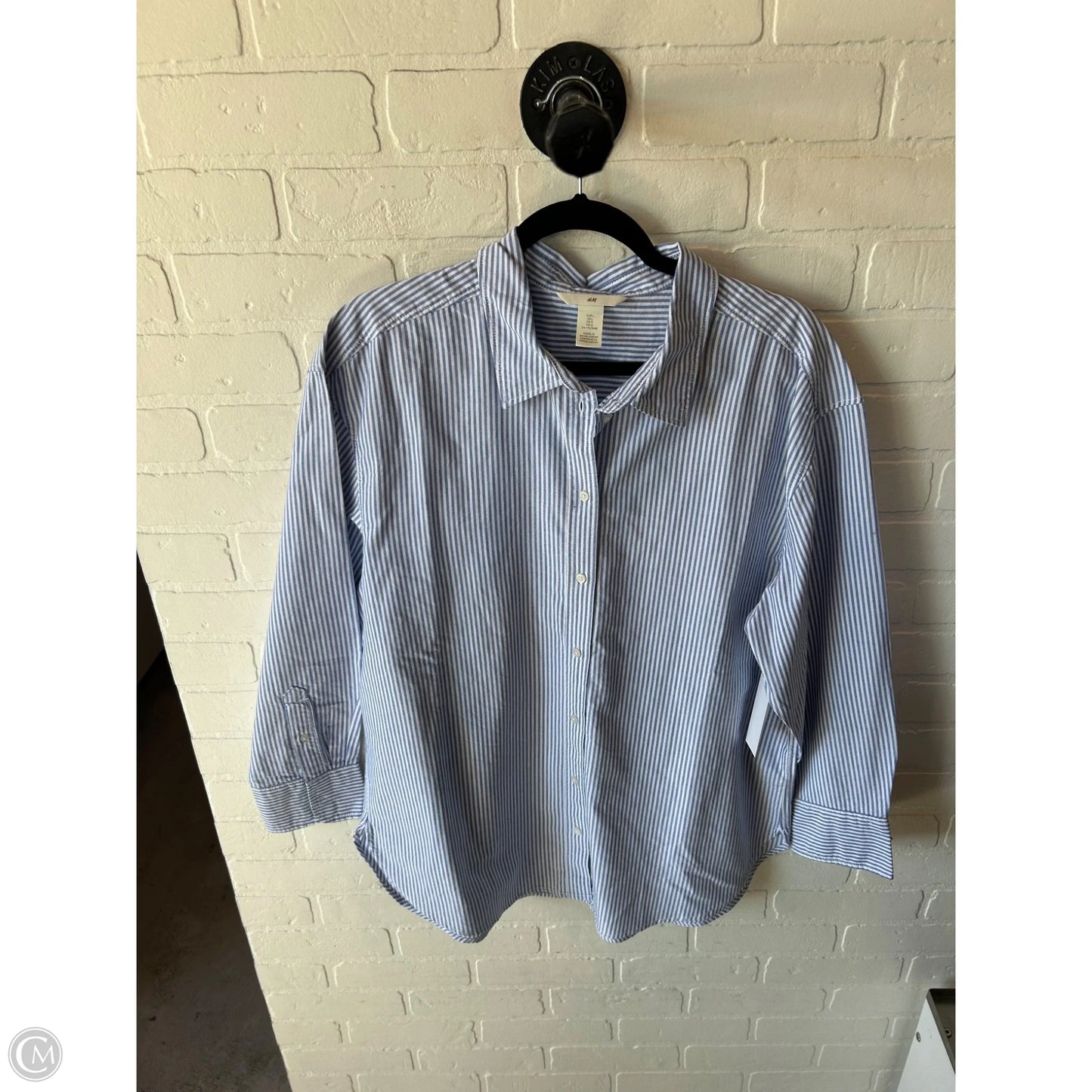 Top Long Sleeve By H&m In Blue & White, Size: L