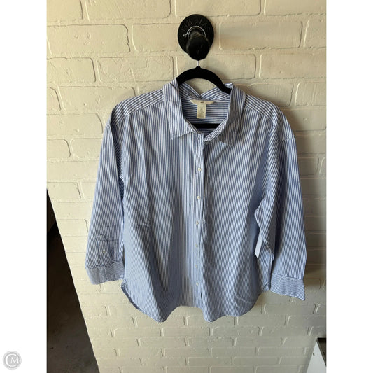 Top Long Sleeve By H&m In Blue & White, Size: L