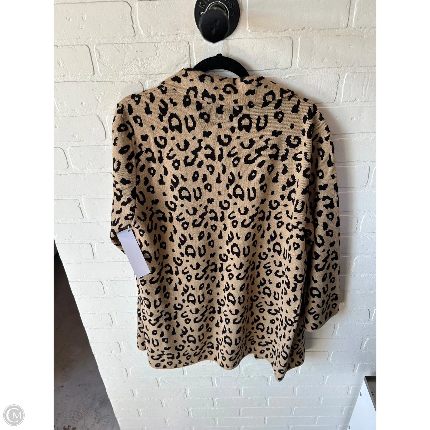 Sweater Cardigan By Anne Klein In Black & Tan, Size: Xl