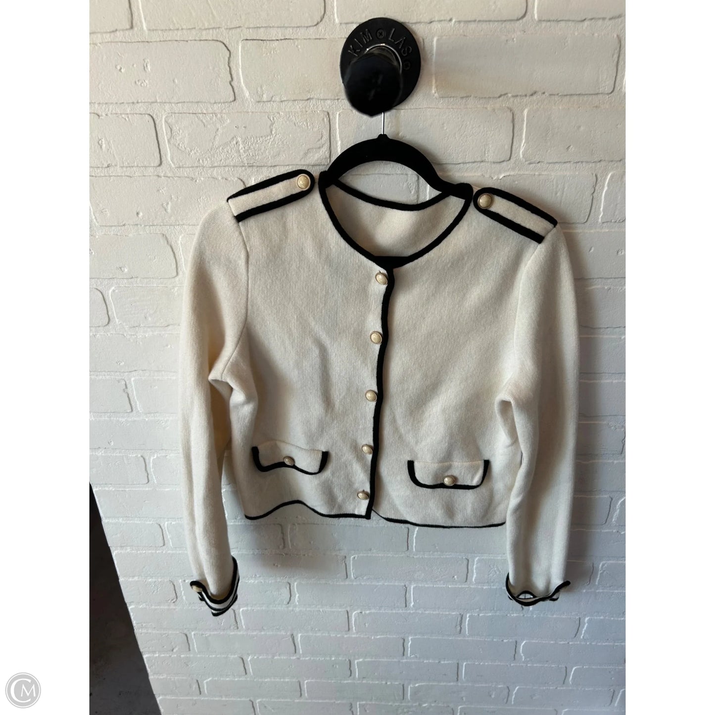 Sweater Cardigan By Clothes Mentor In Black & Cream, Size: S