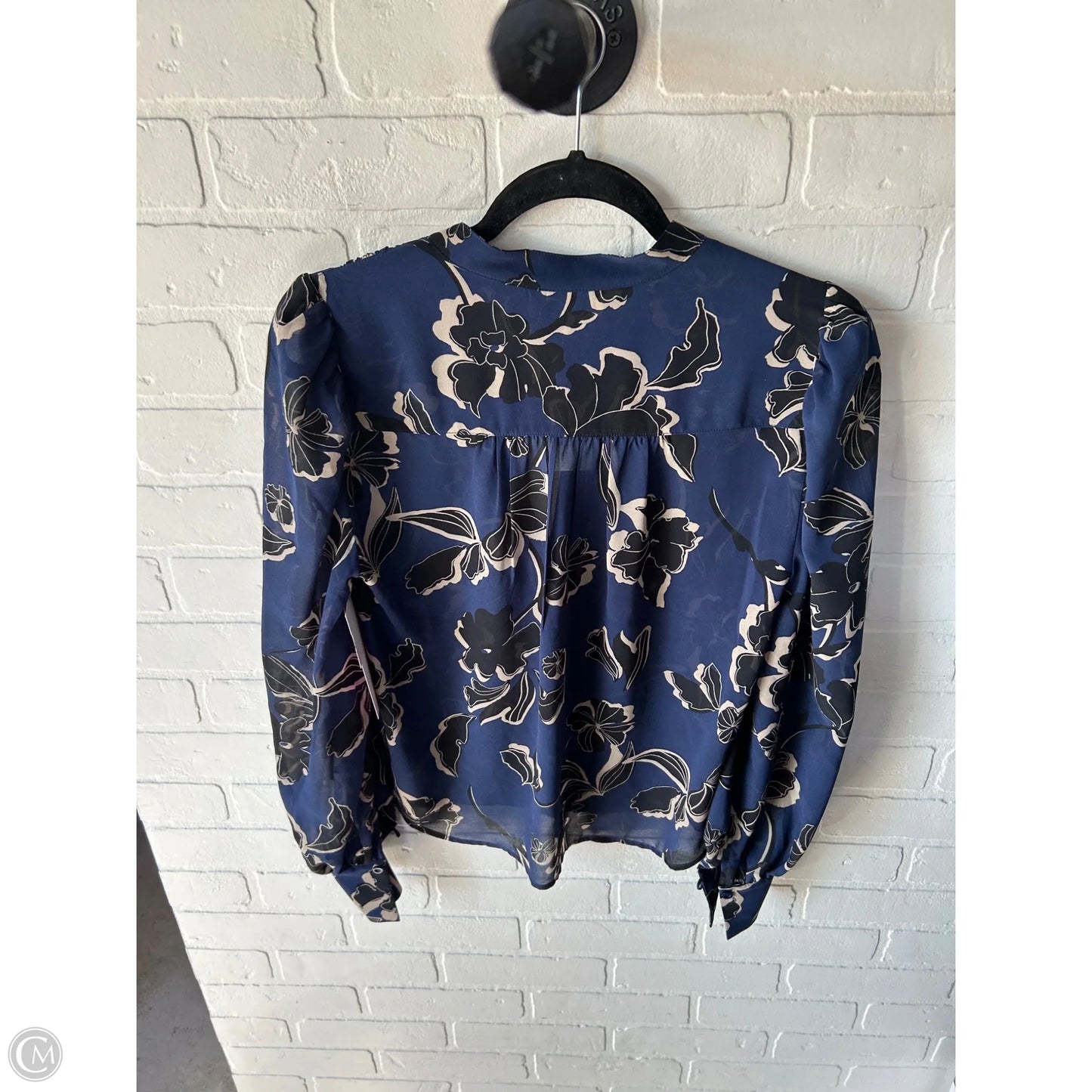Top Long Sleeve By Evereve In Black & Blue, Size: Xs
