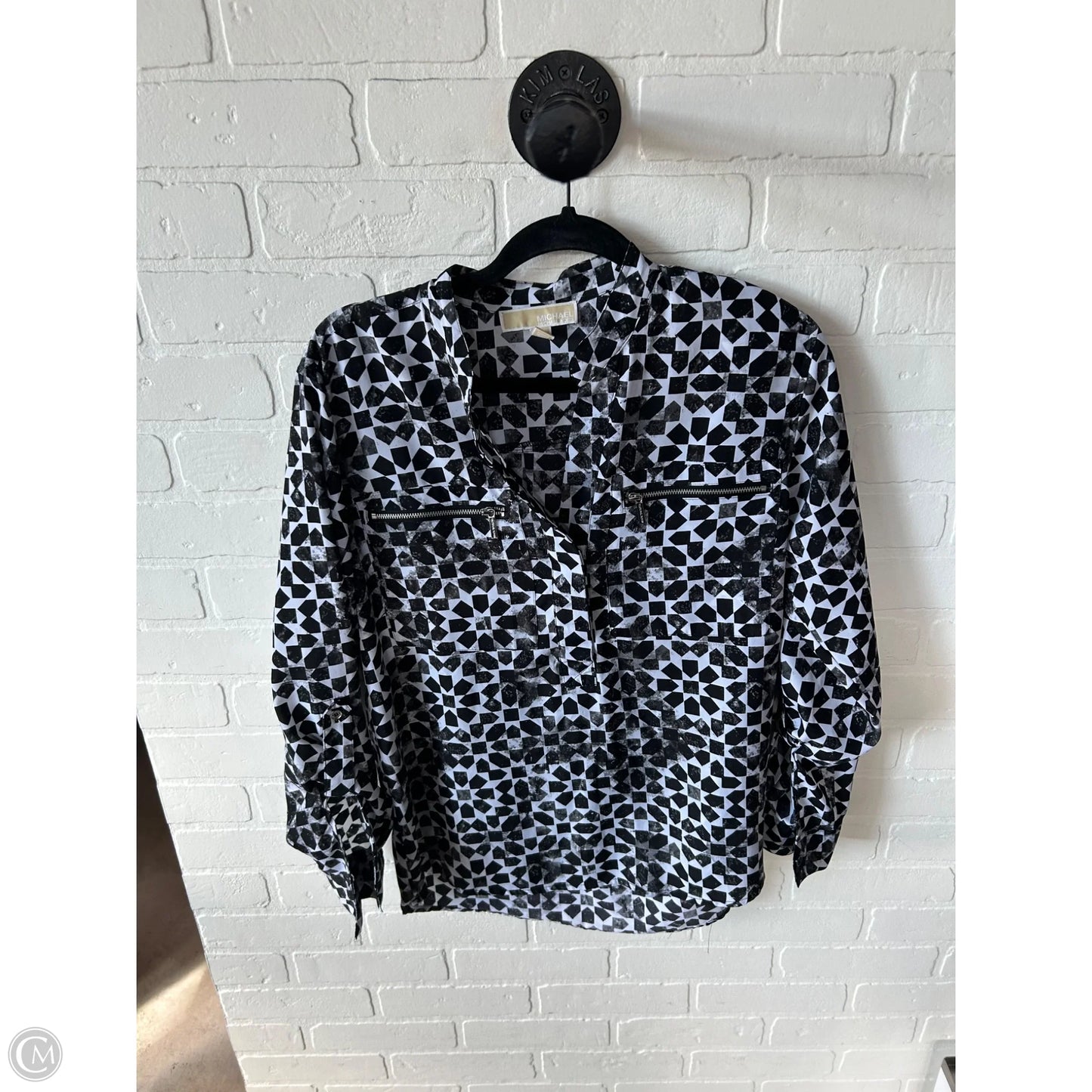 Top Long Sleeve By Michael By Michael Kors In Black & White, Size: S