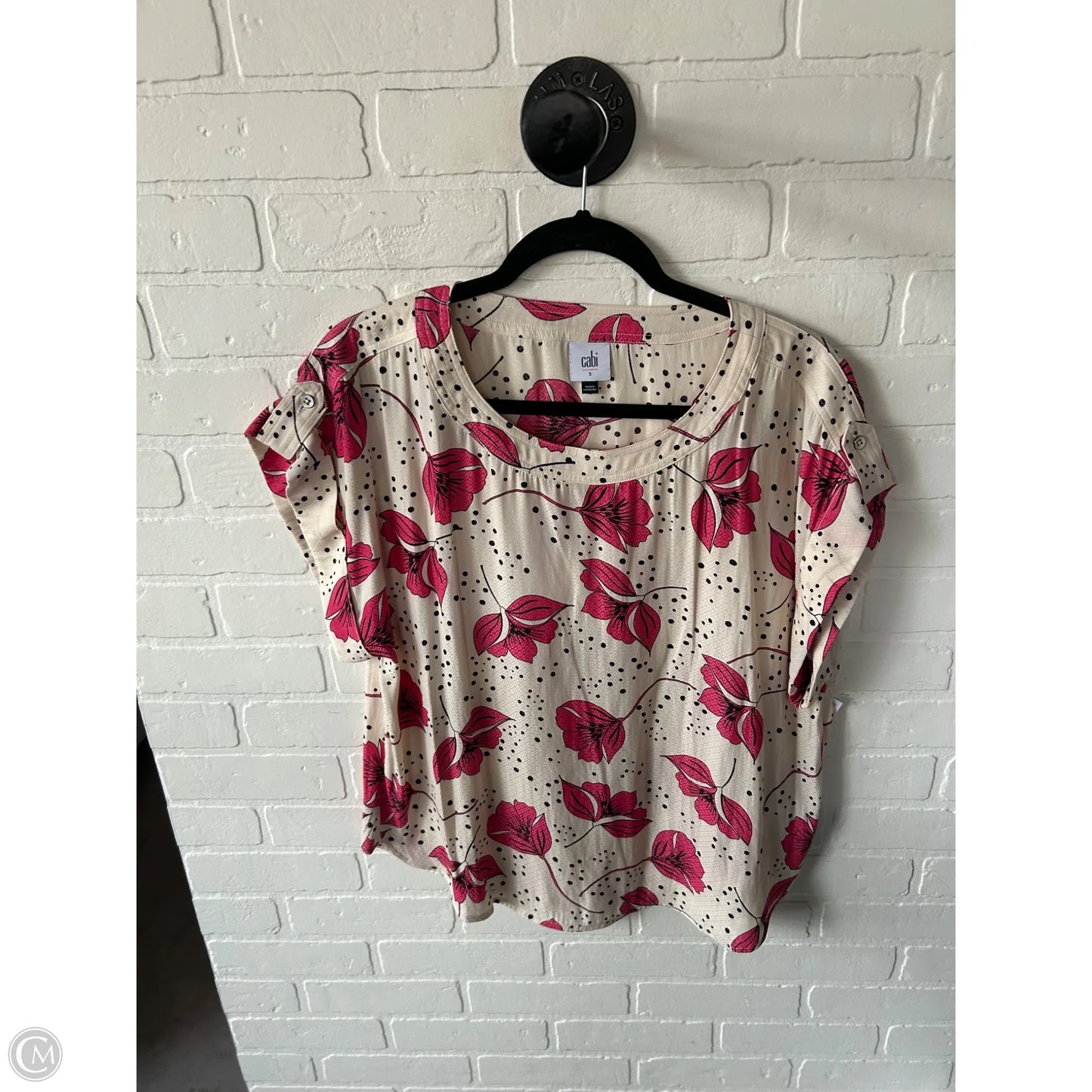 Top Short Sleeve By Cabi In Cream & Pink, Size: S