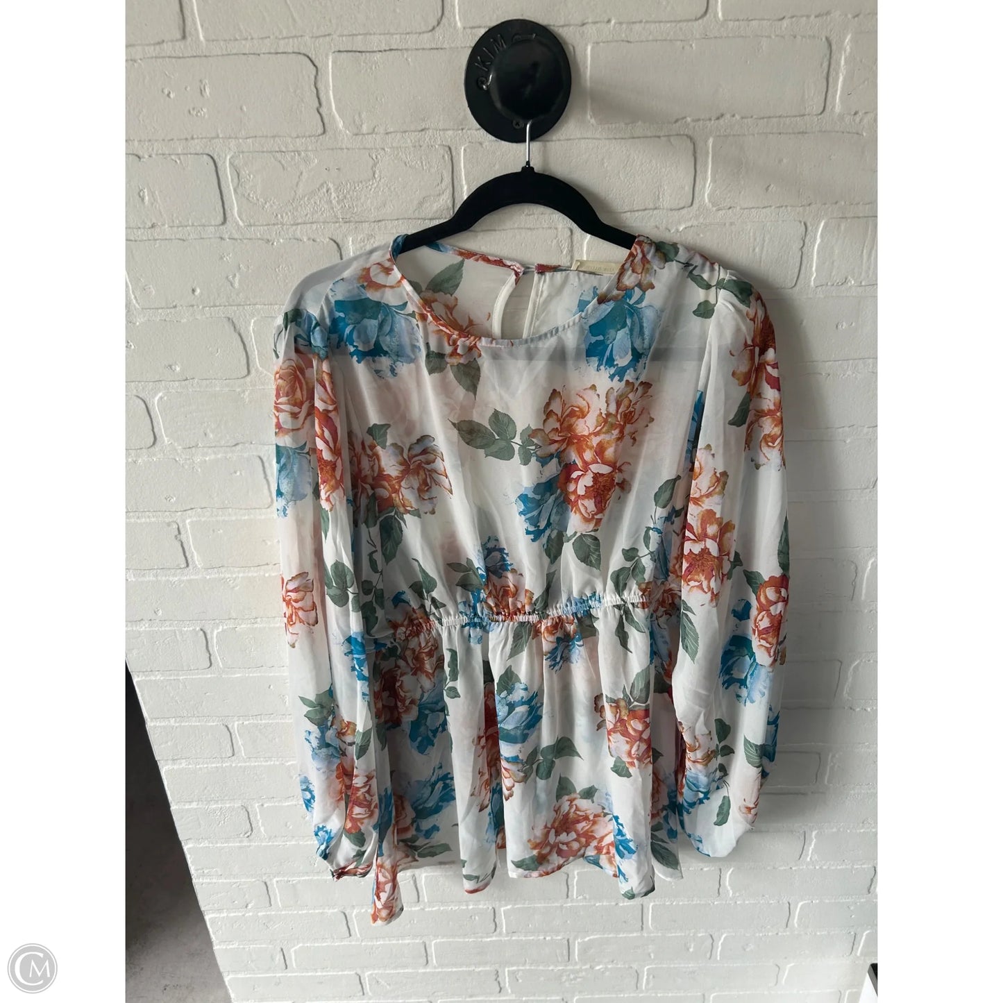 Top Long Sleeve By Andthewhy In Blue & White, Size: M
