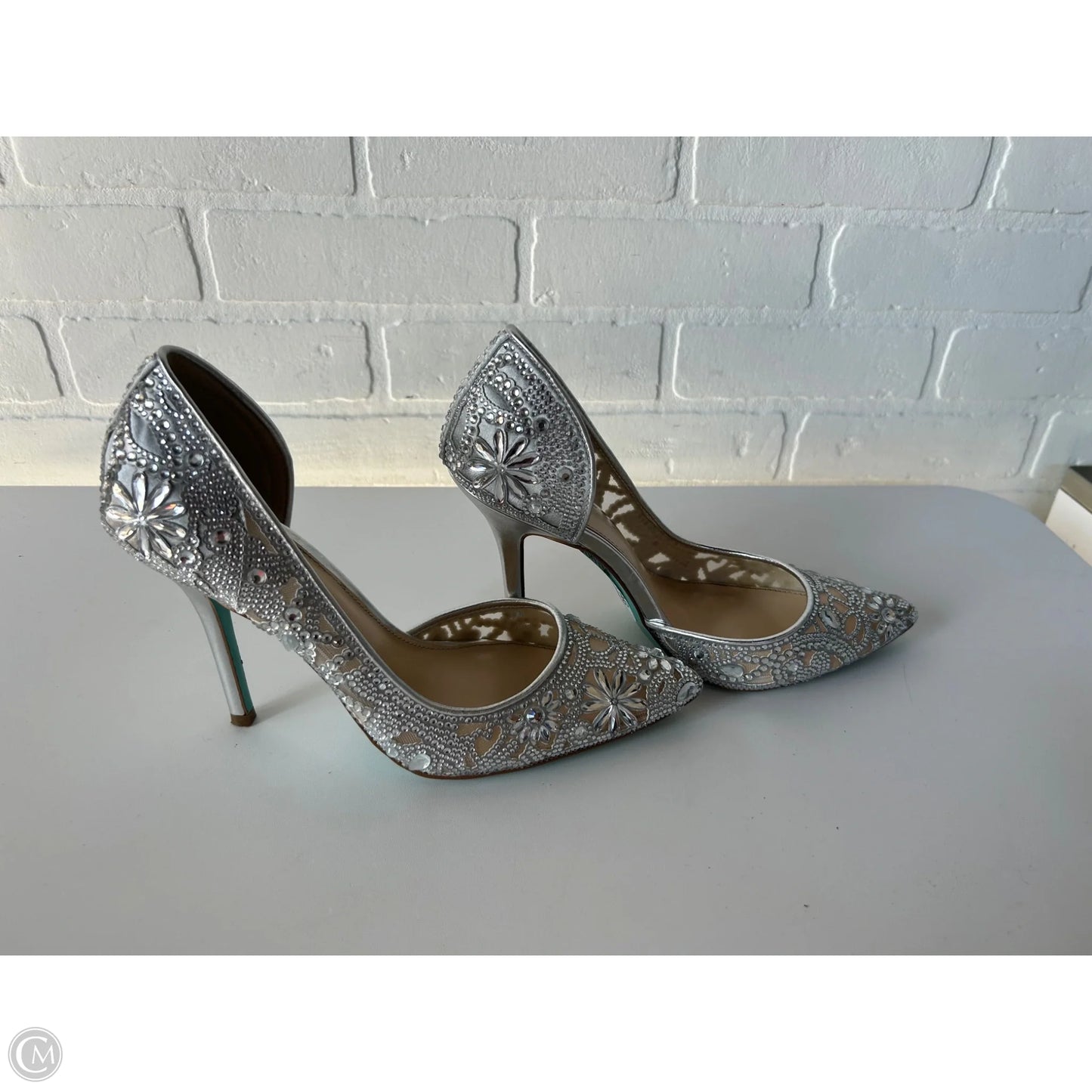 Shoes Heels Stiletto By Betsey Johnson In Silver, Size: 9