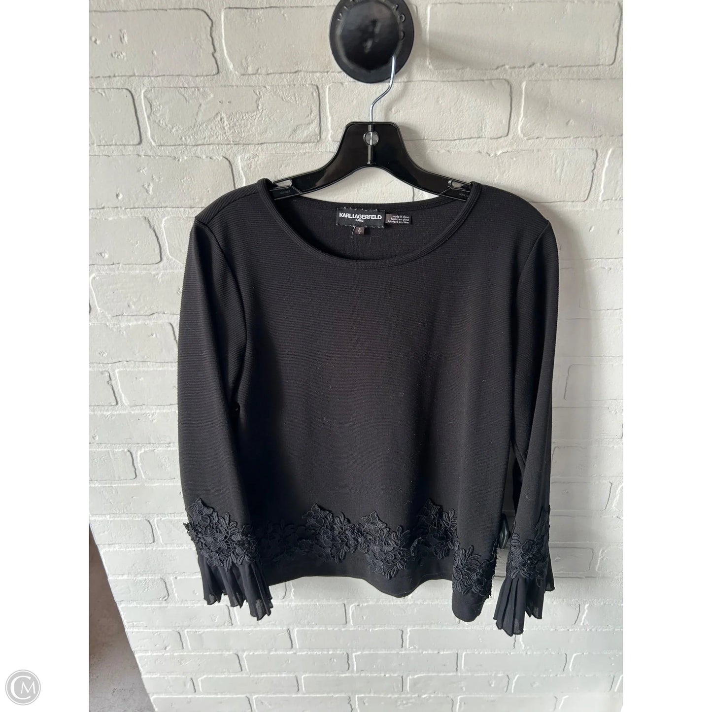 Top Long Sleeve Designer By Karl Lagerfeld In Black, Size: S