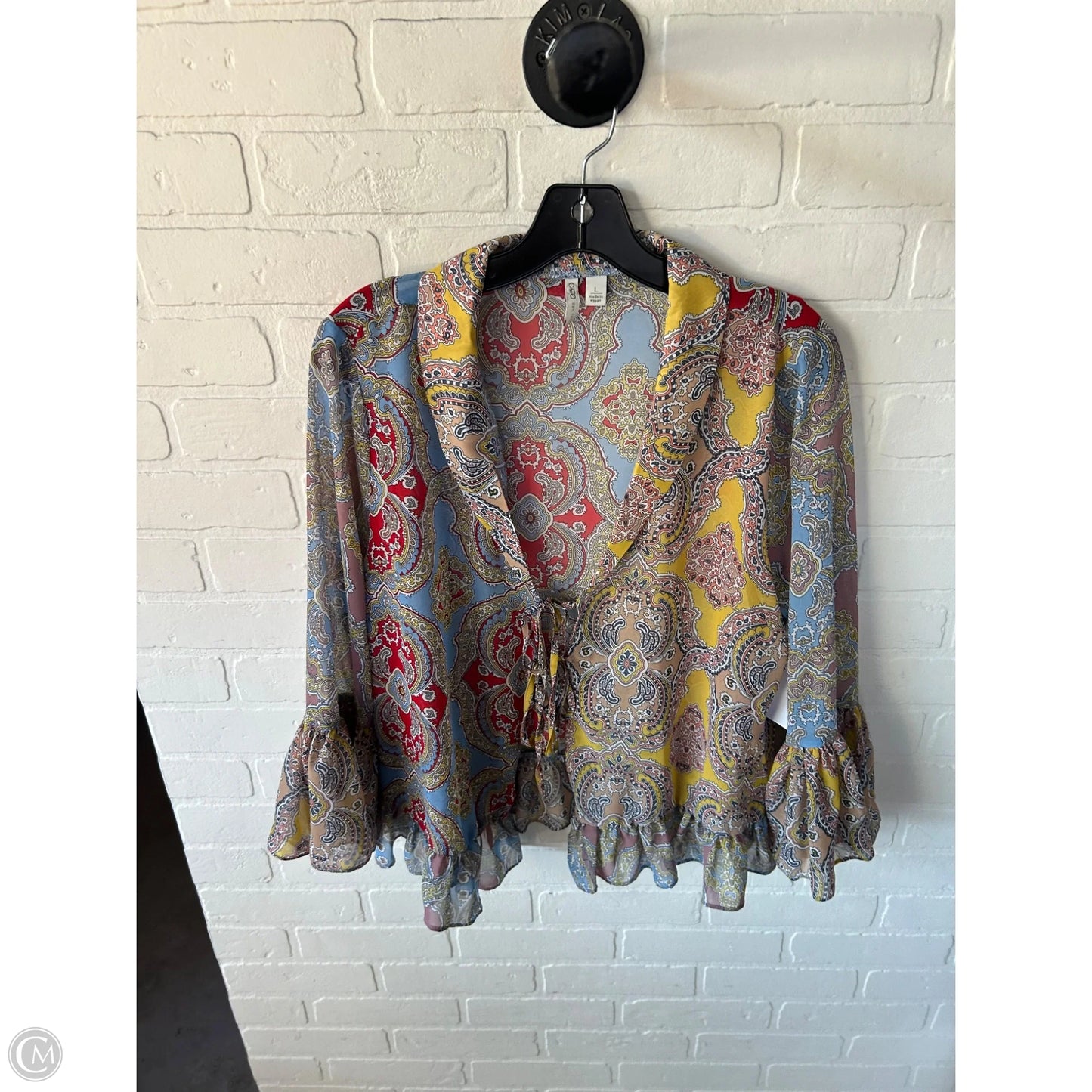 Top Long Sleeve By Cato In Blue & Yellow, Size: L