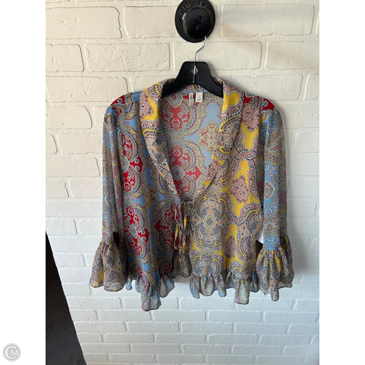 Top Long Sleeve By Cato In Blue & Yellow, Size: L