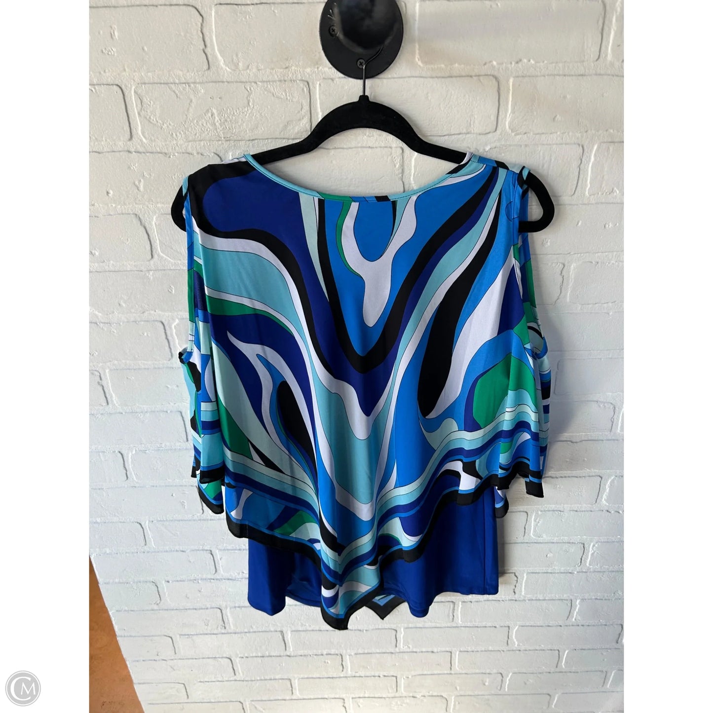 Top 3/4 Sleeve By Investments In Blue & White, Size: M