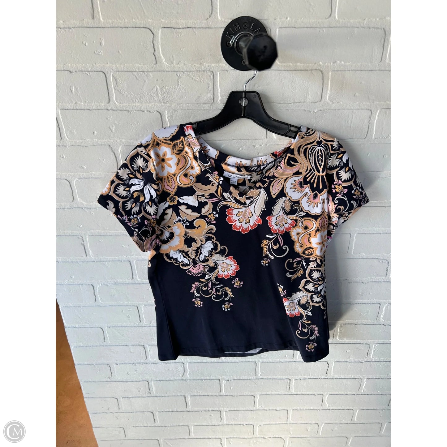 Top Short Sleeve By Chicos In Blue & Orange, Size: M