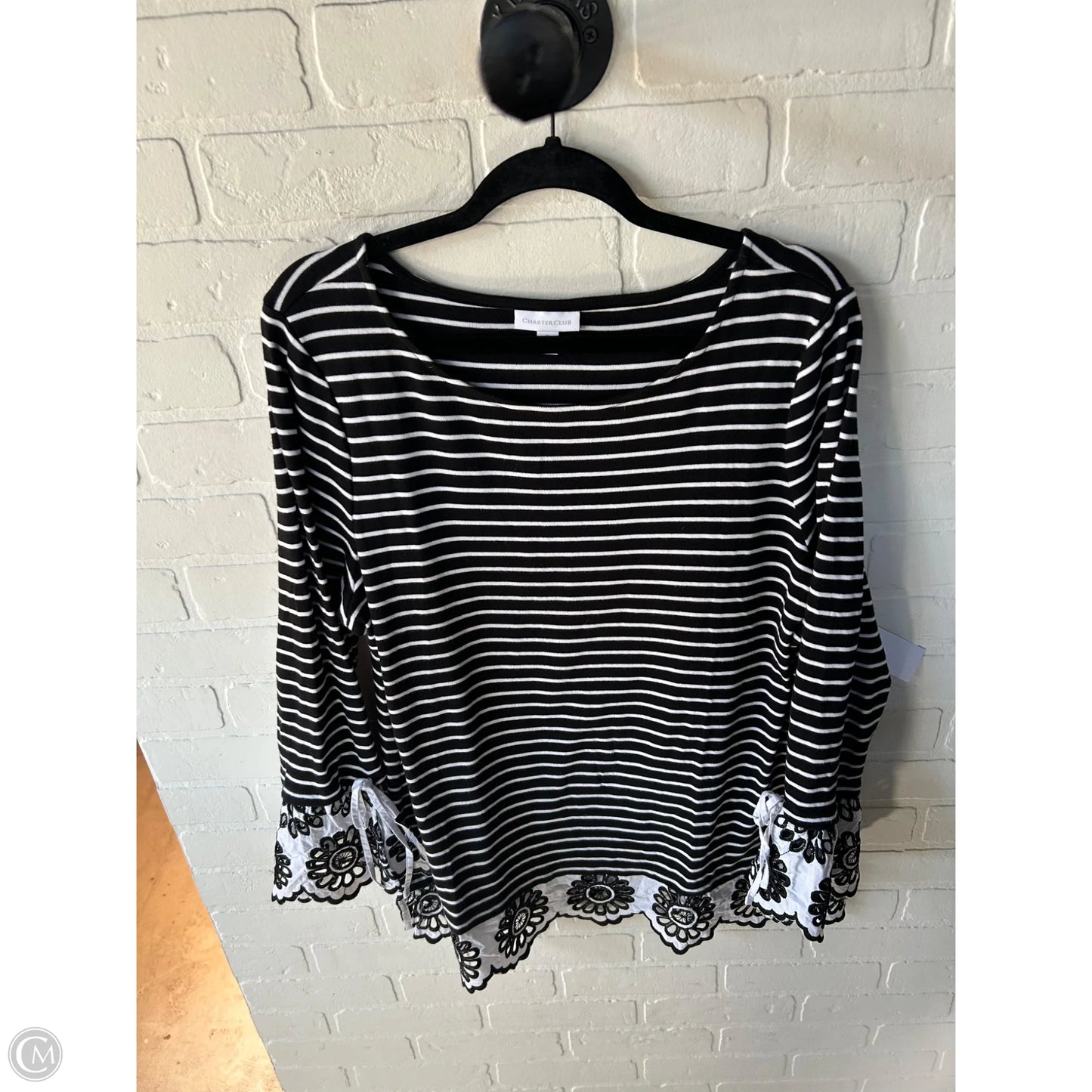 Top Long Sleeve By Charter Club In Black & White, Size: Xl