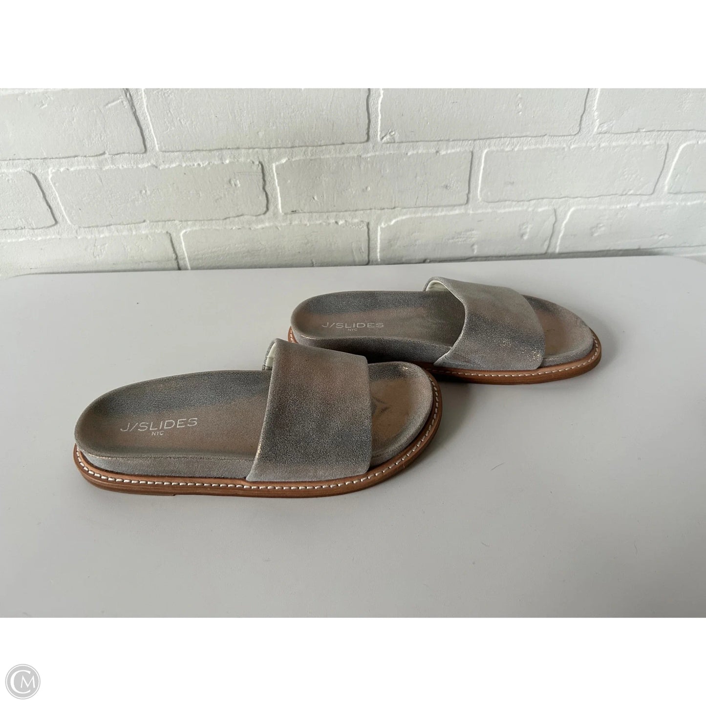 Sandals Flats By J Slides In Silver, Size: 6.5