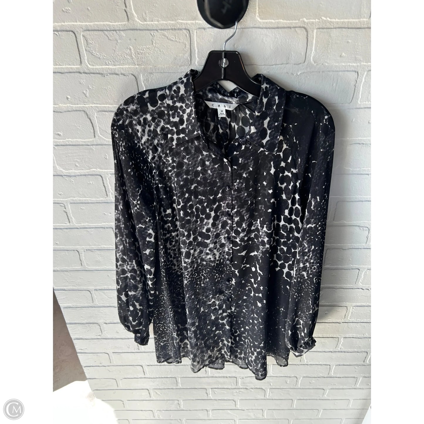 Top Long Sleeve By Cabi In Black & White, Size: M