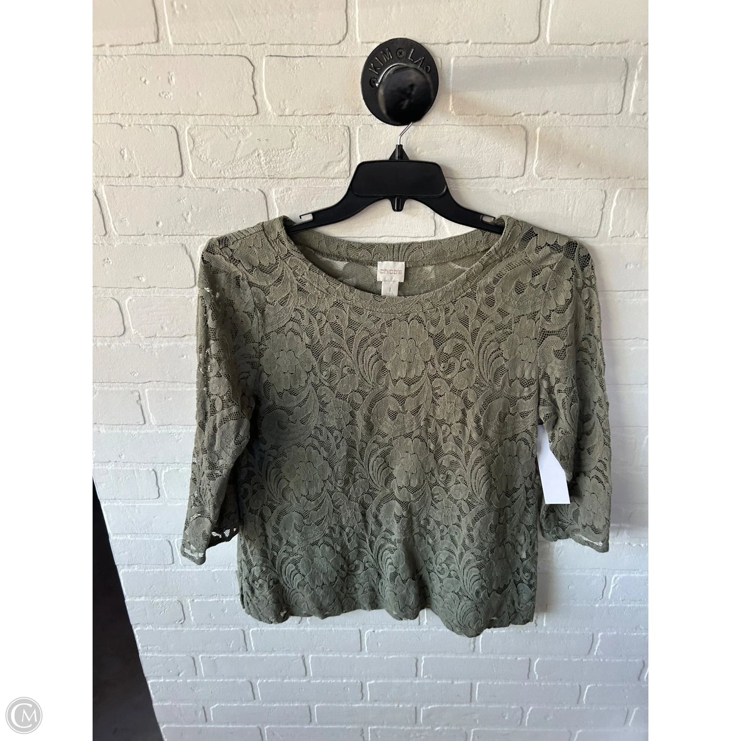 Top 3/4 Sleeve By Chicos In Green, Size: M