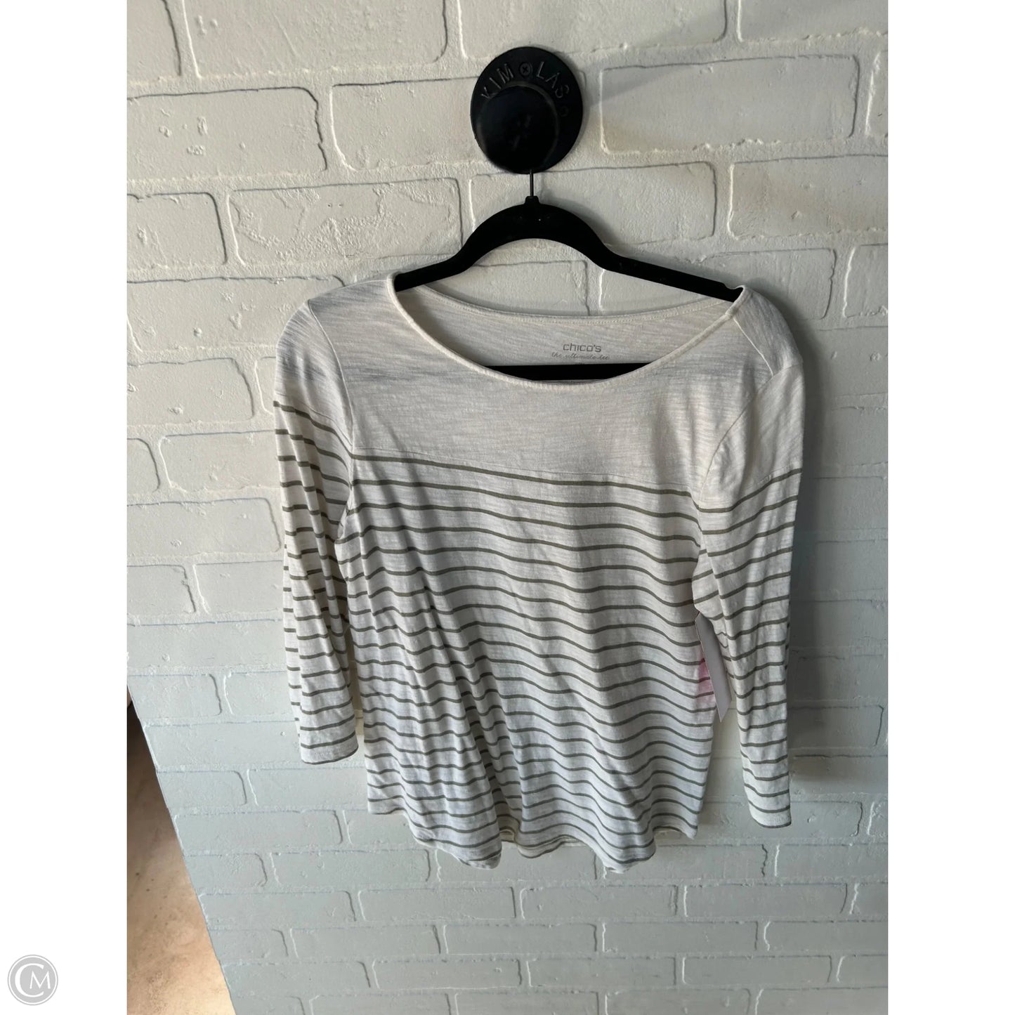 Top 3/4 Sleeve Basic By Chicos In Cream & Green, Size: M