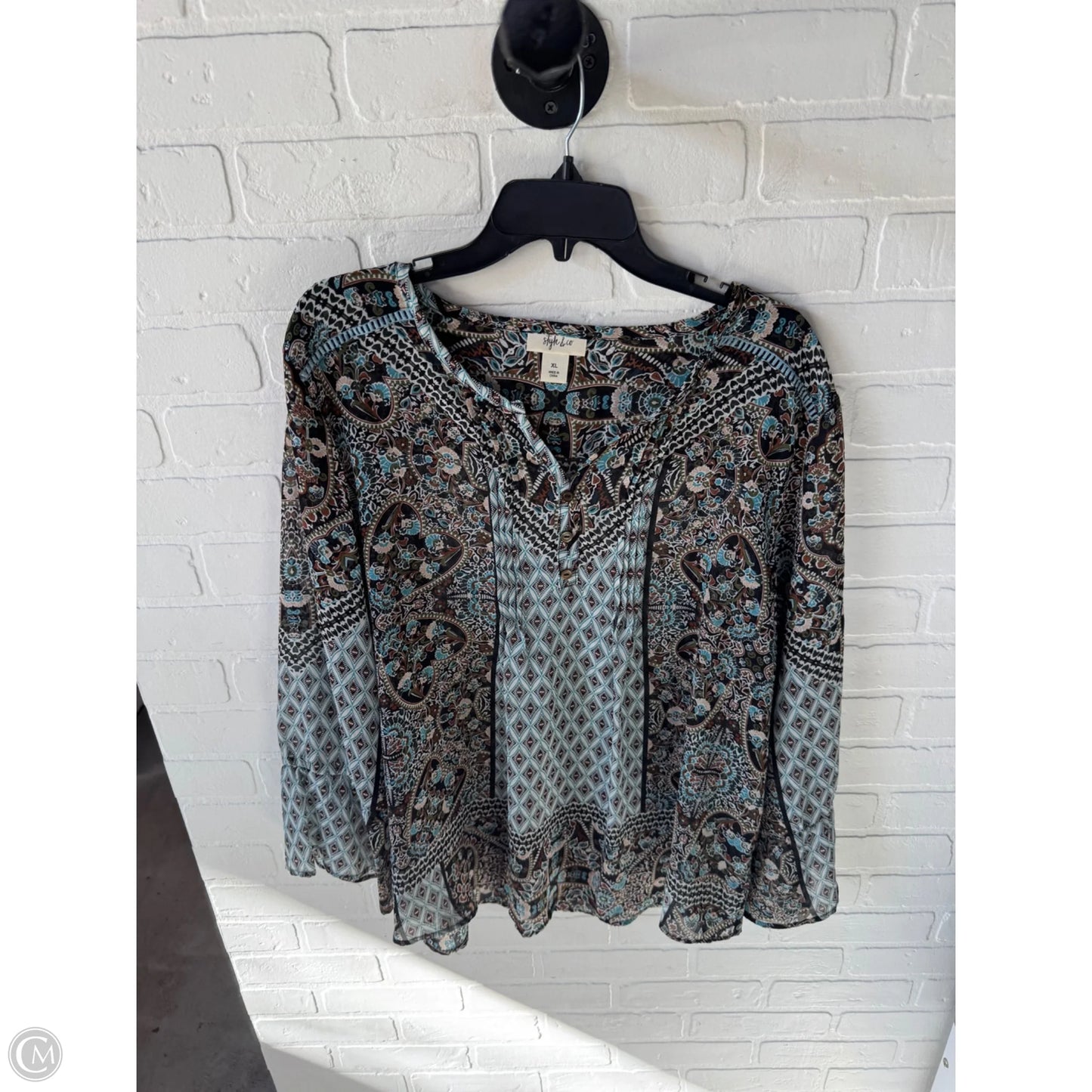 Top Long Sleeve By Style And Company In Black & Blue, Size: Xl
