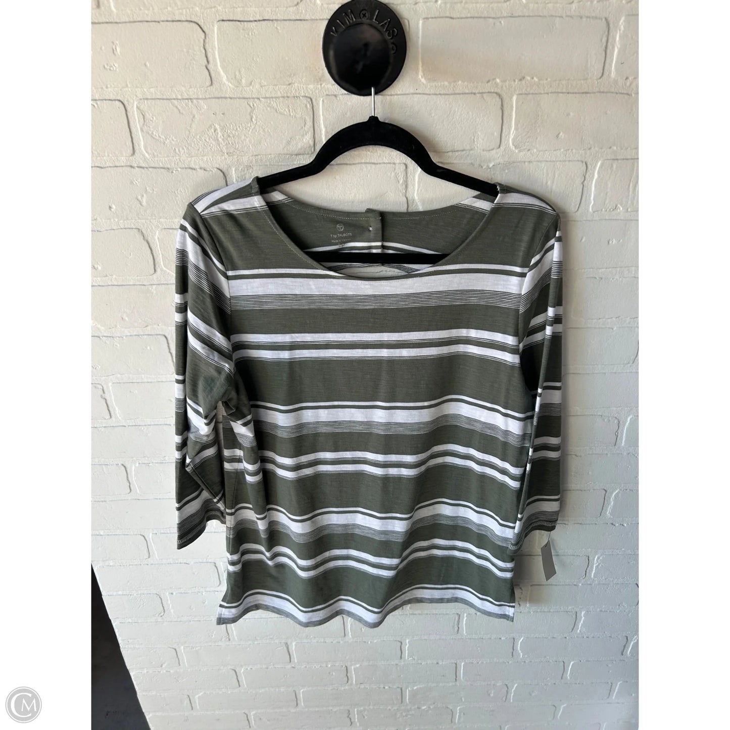 Top Long Sleeve By Talbots In Green & White, Size: Lp