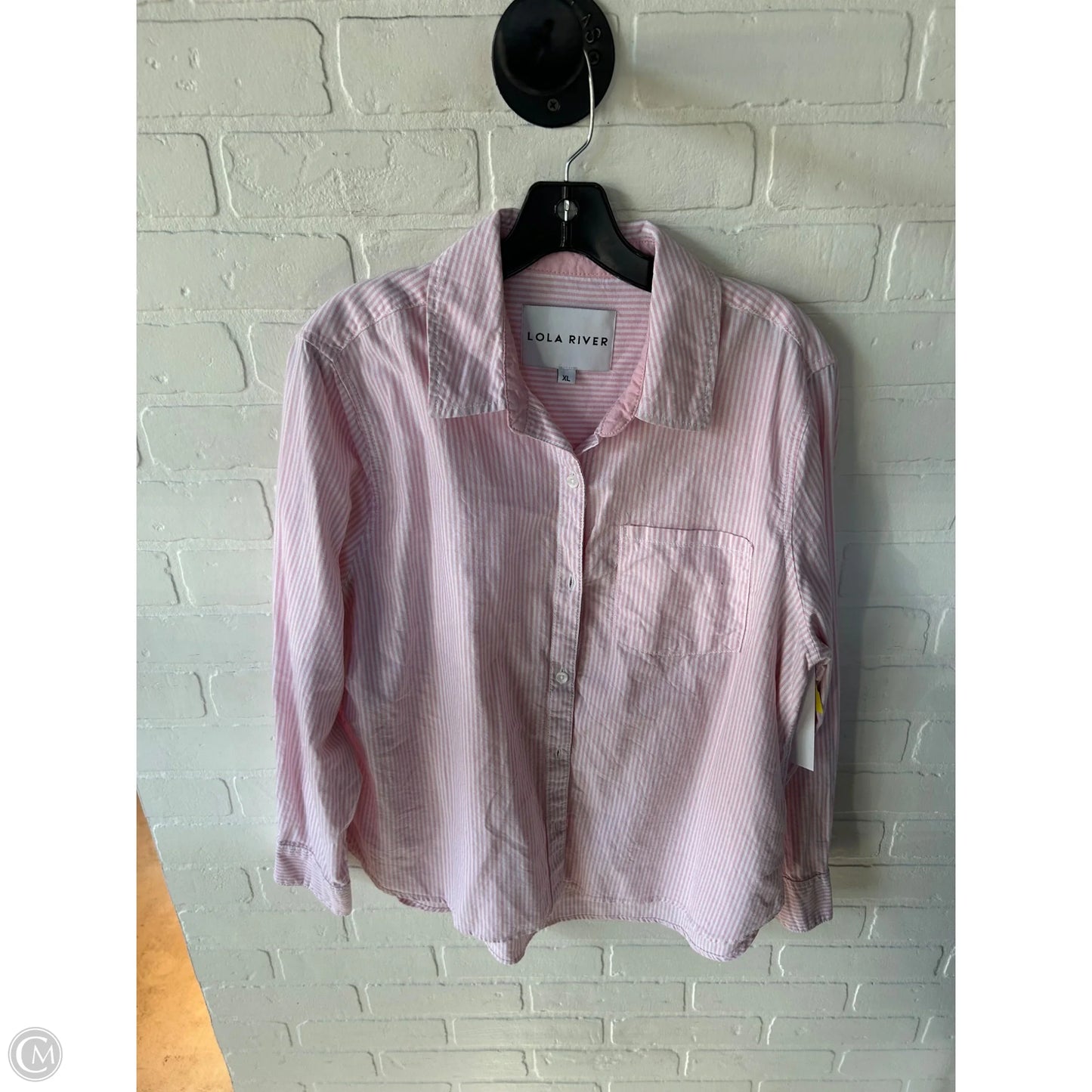 Top Long Sleeve By Lola River In Pink & White, Size: Xl