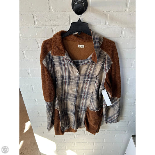 Jacket Shirt By Pol In Brown, Size: L