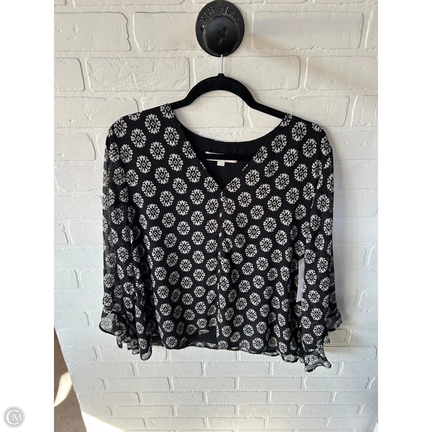 Top Long Sleeve By Loft In Black & White, Size: L