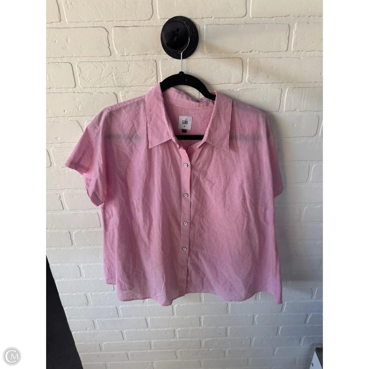 Top Short Sleeve By Cabi In Pink & White, Size: M