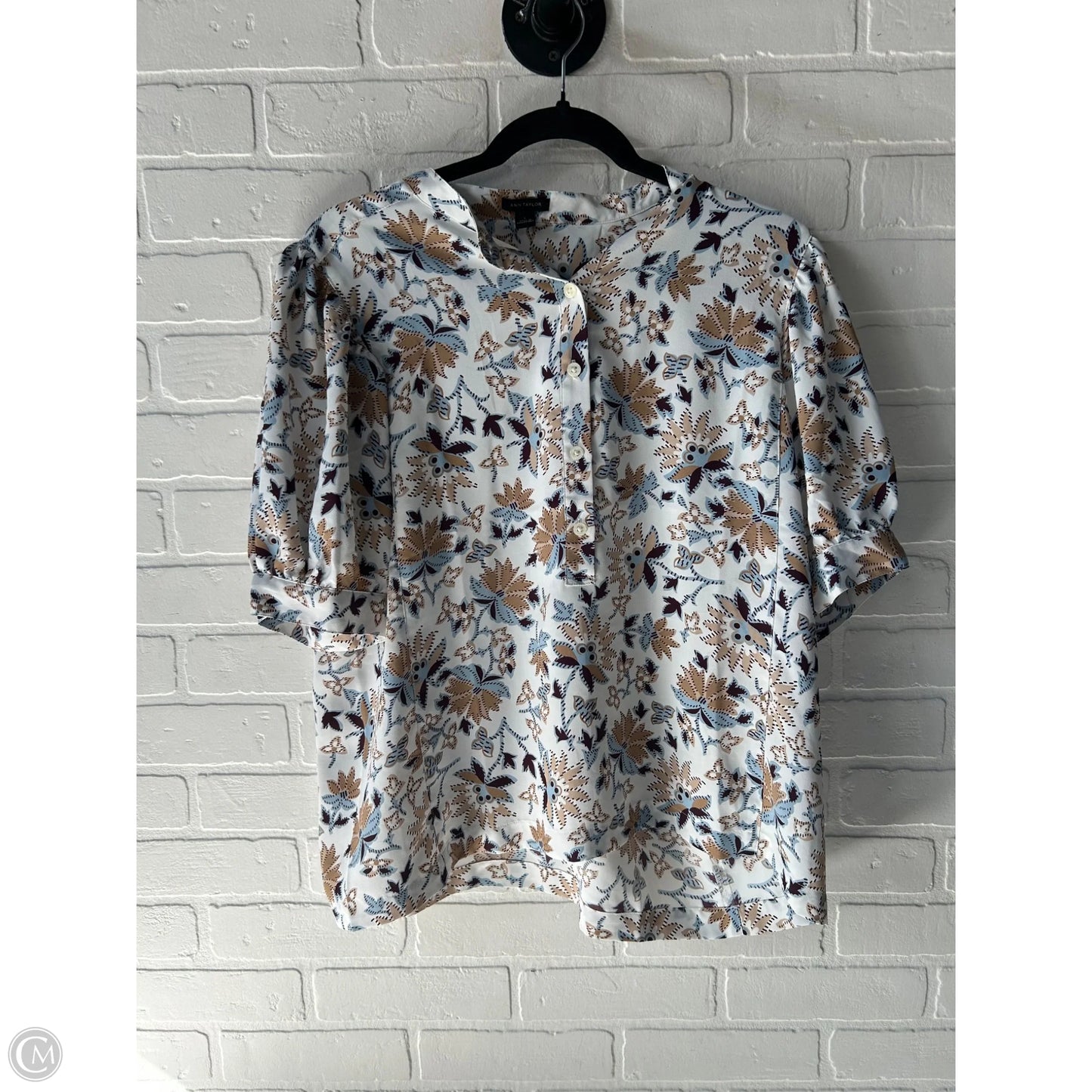 Top Short Sleeve By Ann Taylor In Blue & Tan, Size: L