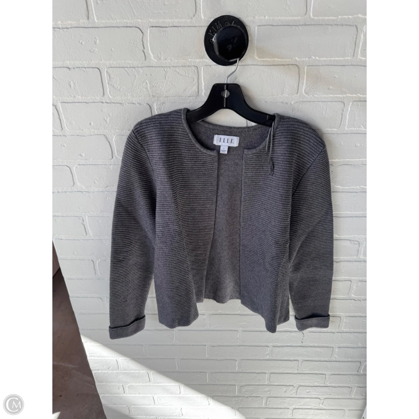 Sweater Cardigan By Elle In Grey, Size: L