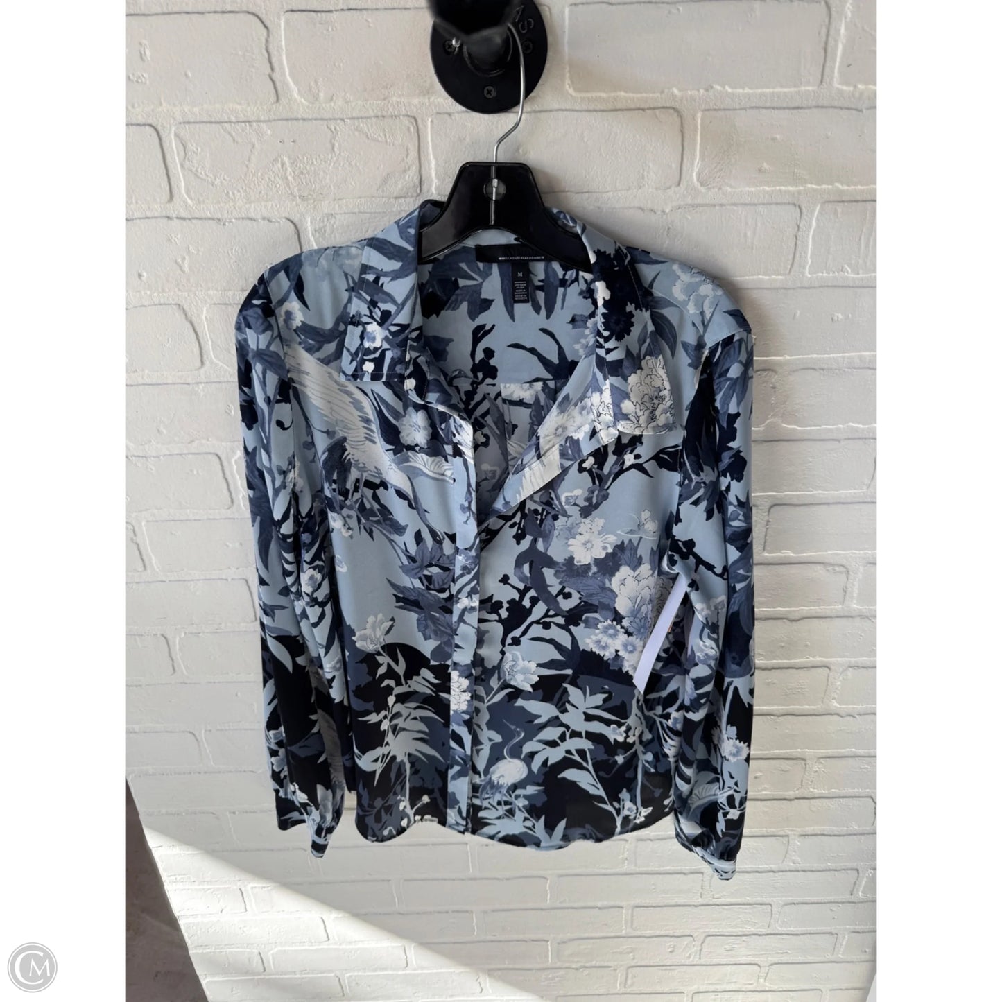 Top Long Sleeve By White House Black Market In Blue & White, Size: M