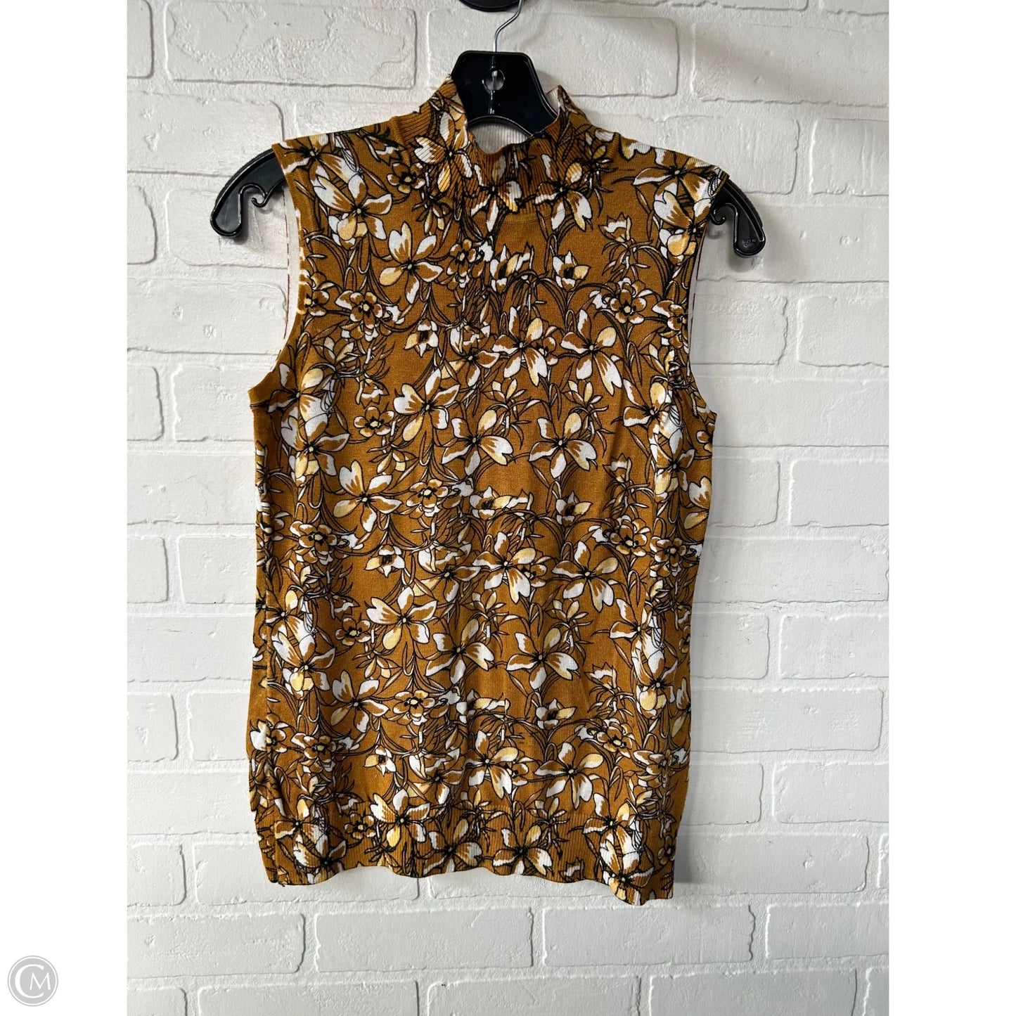 Sweater Short Sleeve By Cable And Gauge In Brown & Yellow, Size: S