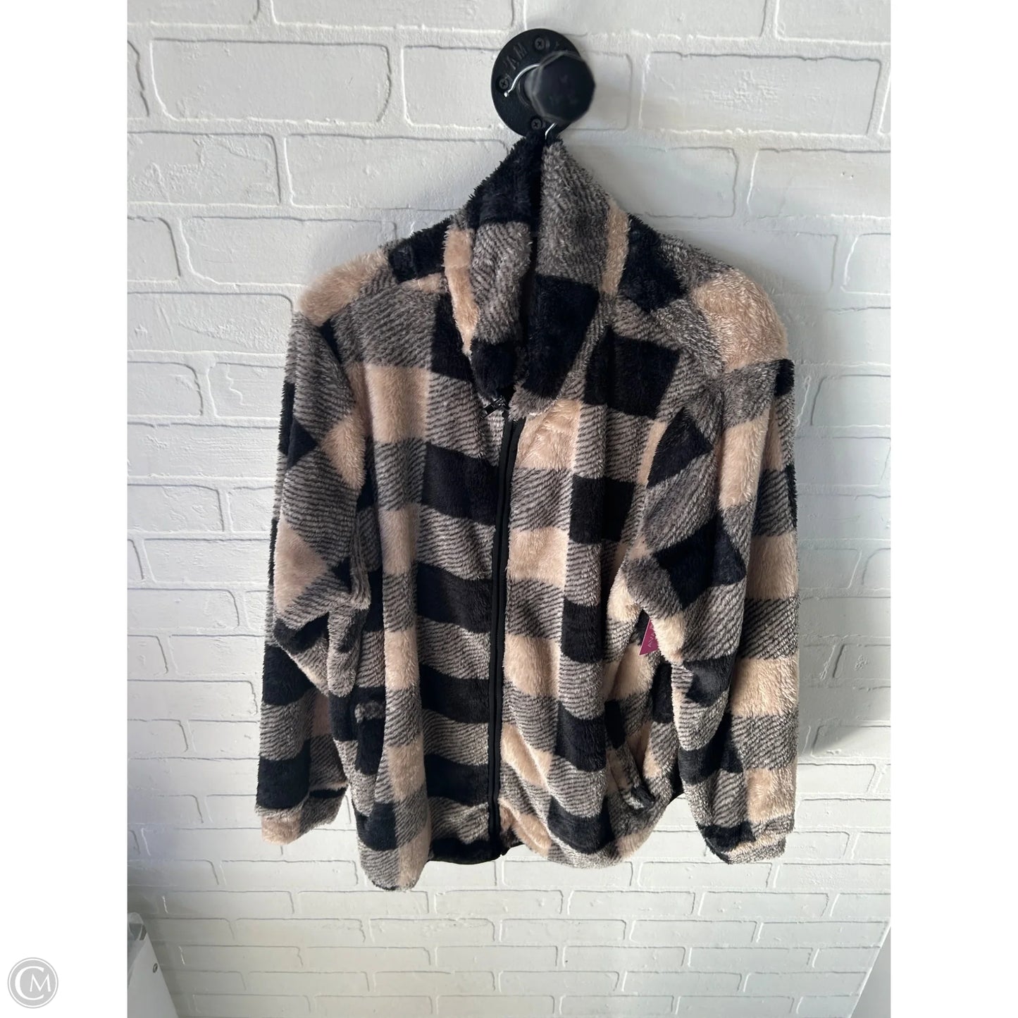 Jacket Fleece By Chicsoul In Black & Tan, Size: 1x