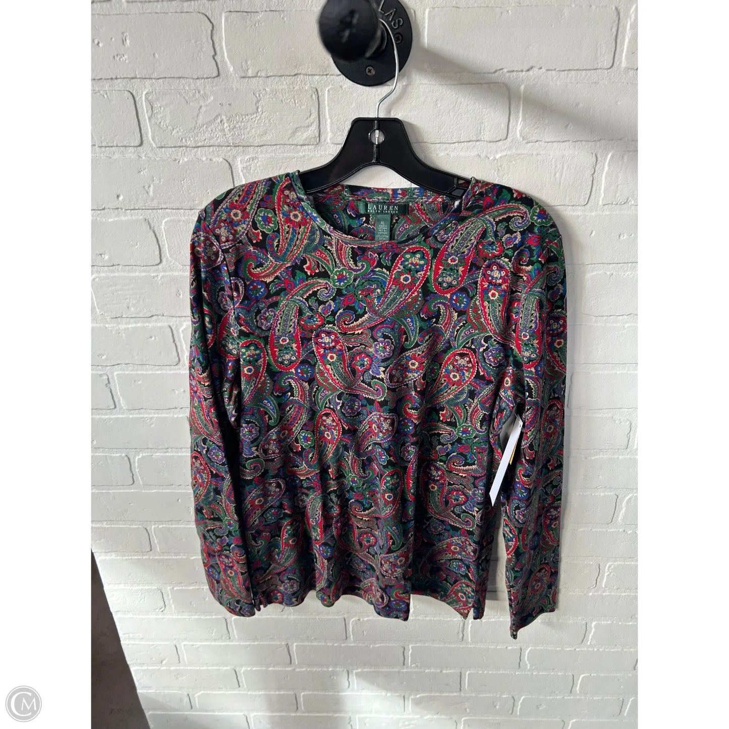 Top Long Sleeve Basic By Lauren By Ralph Lauren In Black & Green, Size: Xl