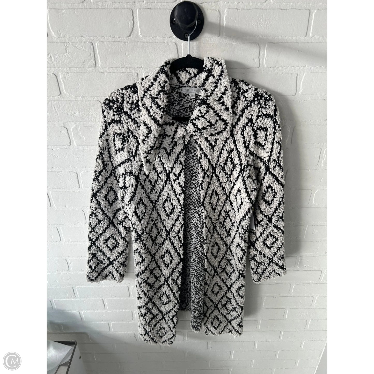 Sweater Cardigan By Solitaire In Black & Cream, Size: S