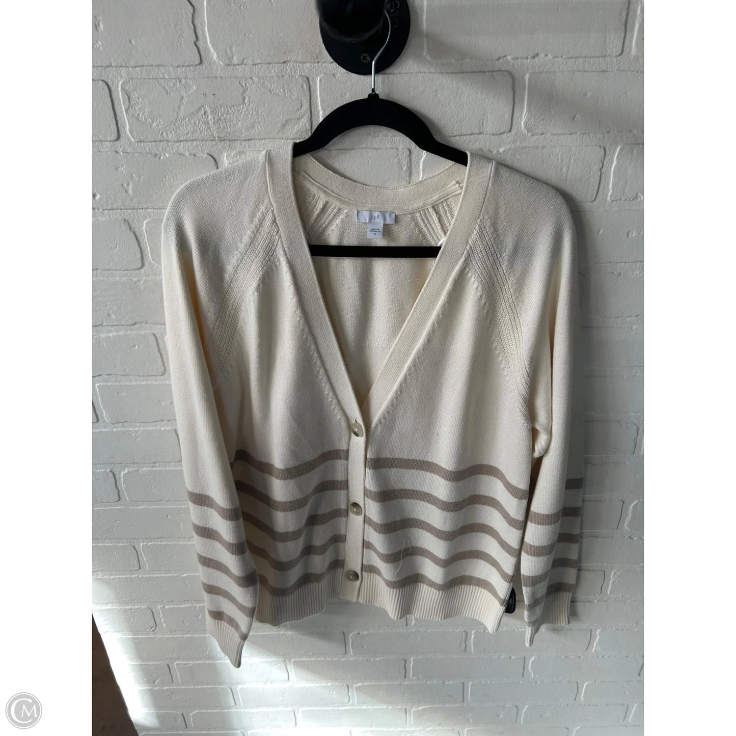 Sweater Cardigan By J. Jill In Cream & Tan, Size: M
