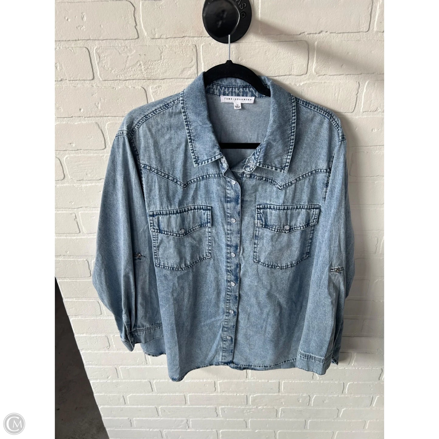 Top Long Sleeve By Jane And Delancey In Blue Denim, Size: 1x