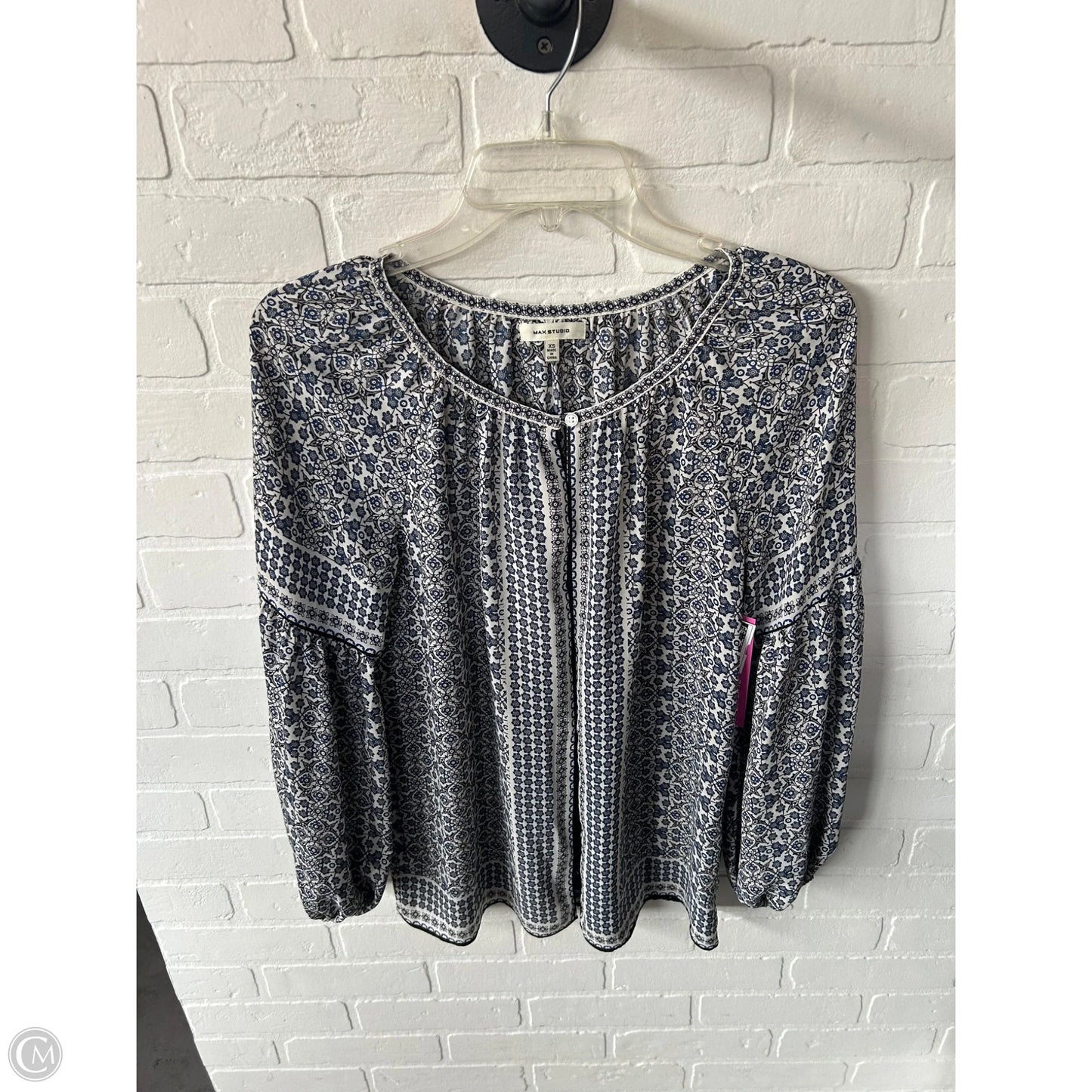 Top Long Sleeve By Max Studio In Blue & Cream, Size: Xs