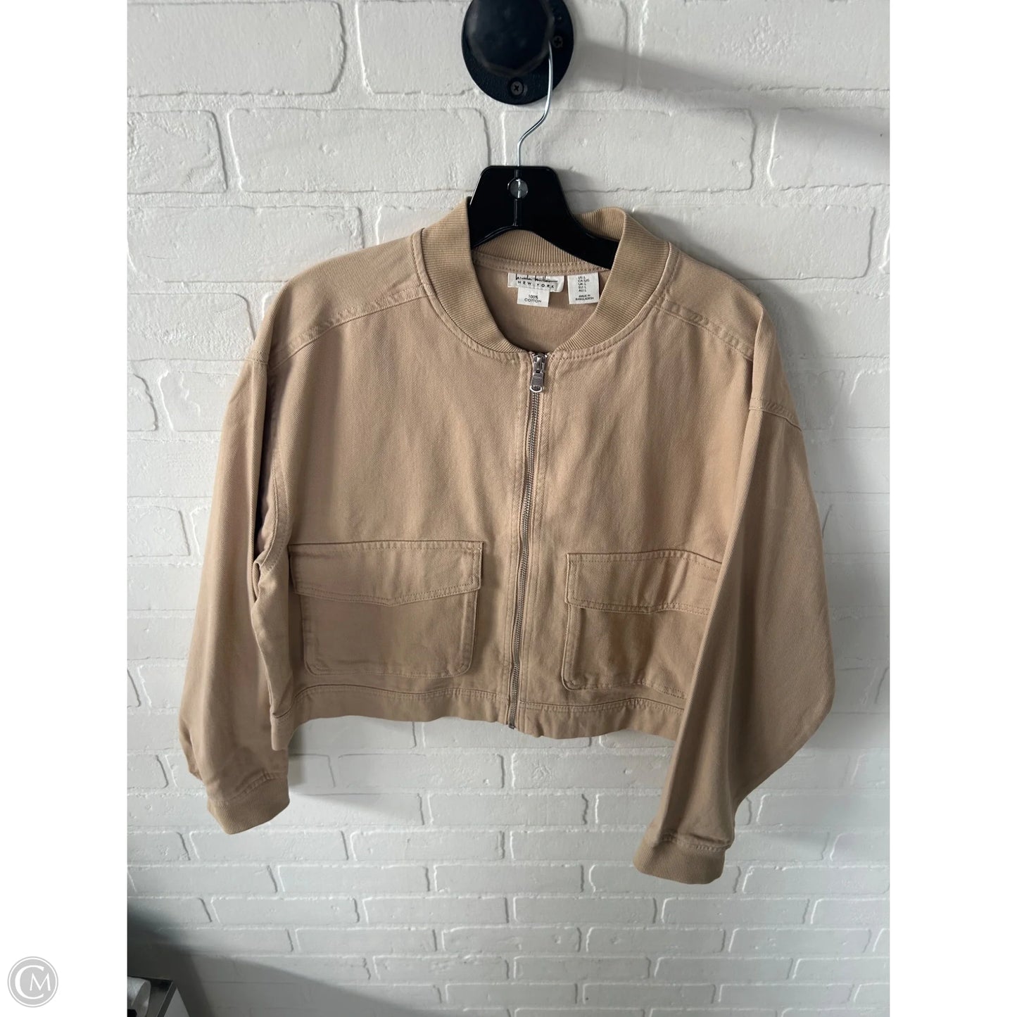 Jacket Denim By Nicole Miller In Tan, Size: L