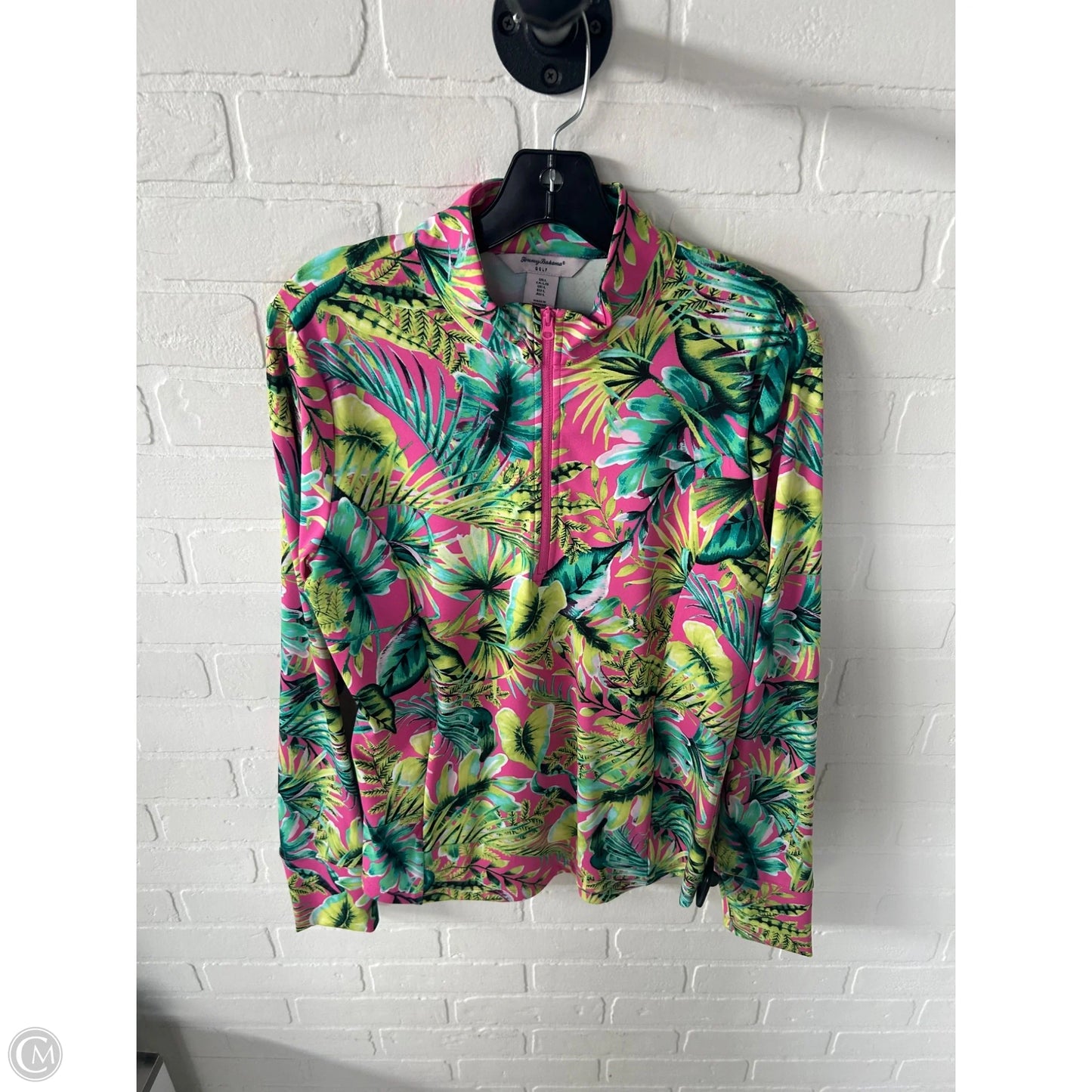 Athletic Top Long Sleeve Collar By Tommy Bahama In Pink & White, Size: L