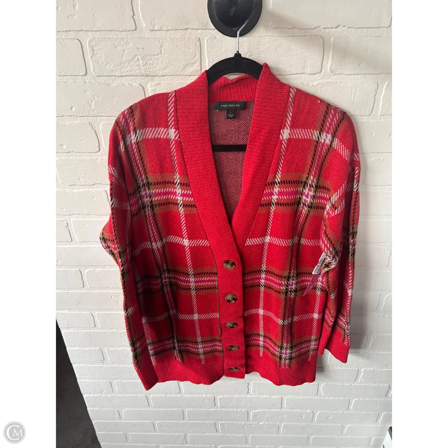 Sweater Cardigan By Ann Taylor In Red, Size: L