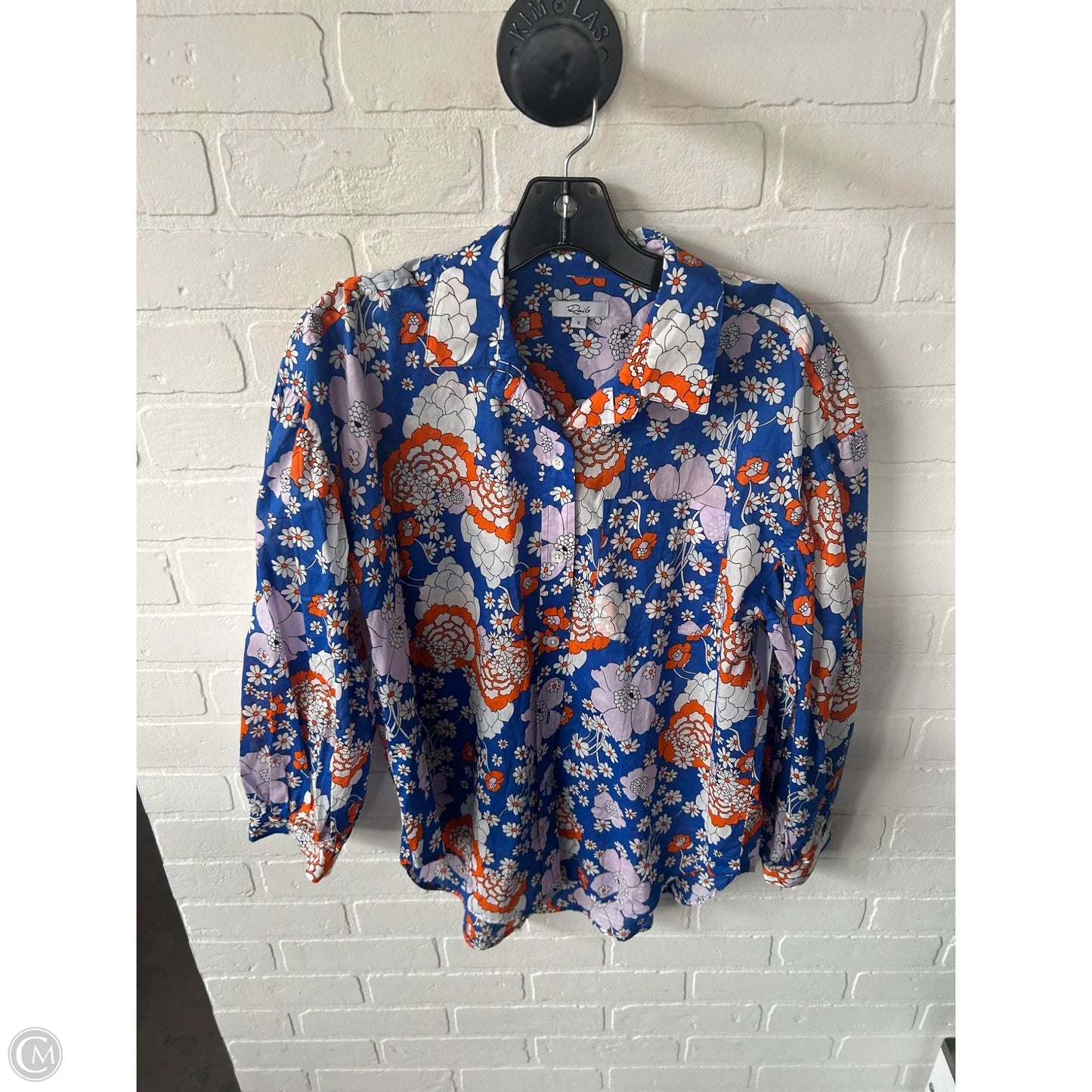 Top Long Sleeve By Rails In Blue & White, Size: S