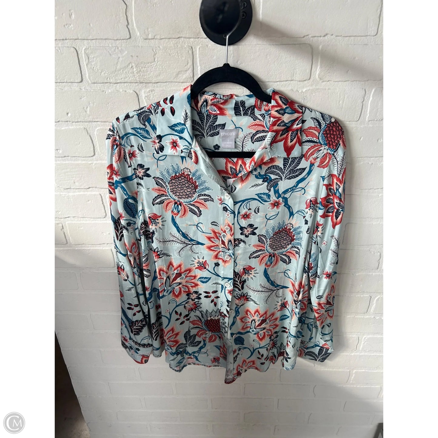 Top Long Sleeve By Chicos In Blue & Orange, Size: M