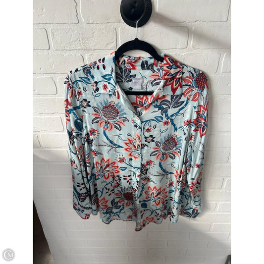 Top Long Sleeve By Chicos In Blue & Orange, Size: M