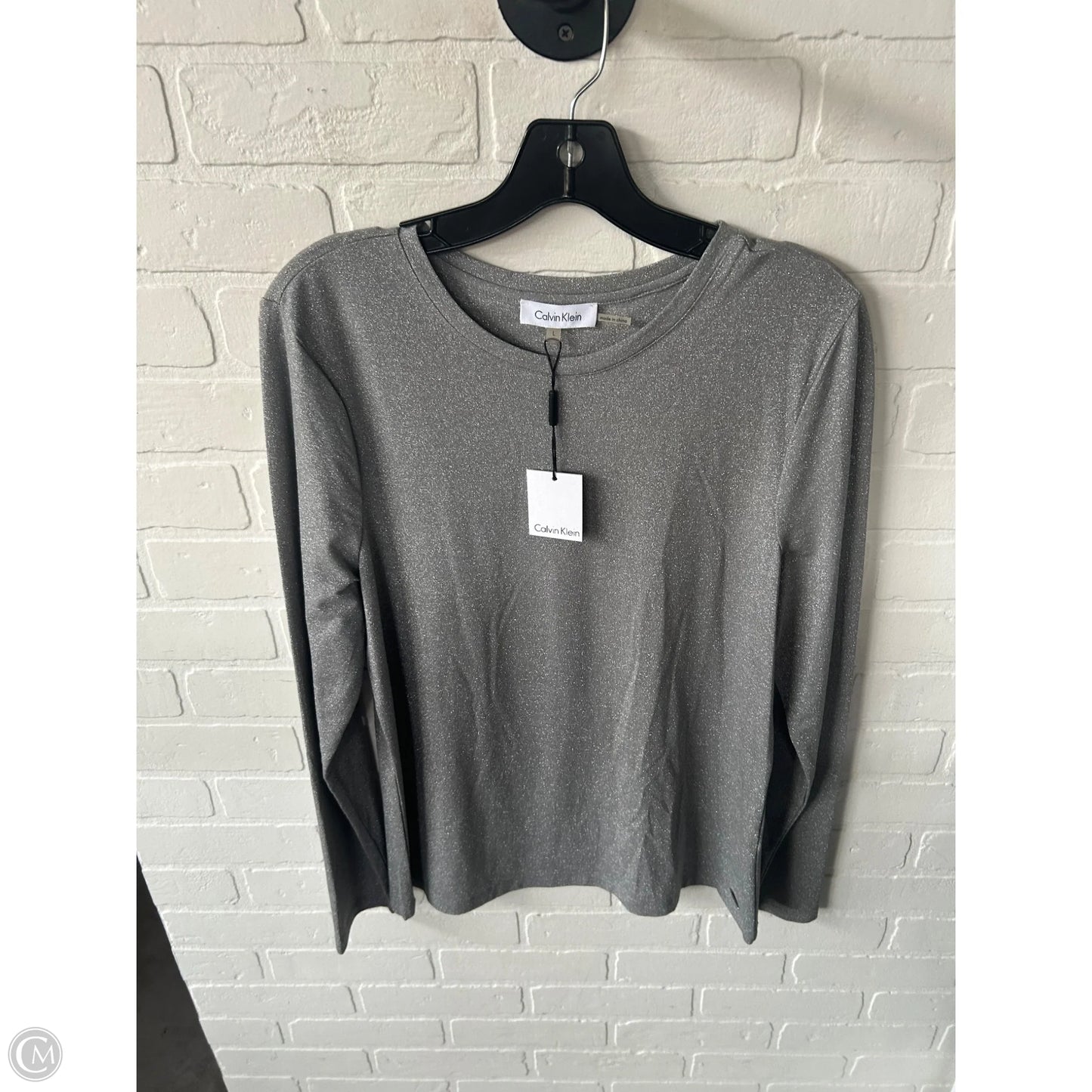 Top Long Sleeve By Calvin Klein In Silver, Size: L