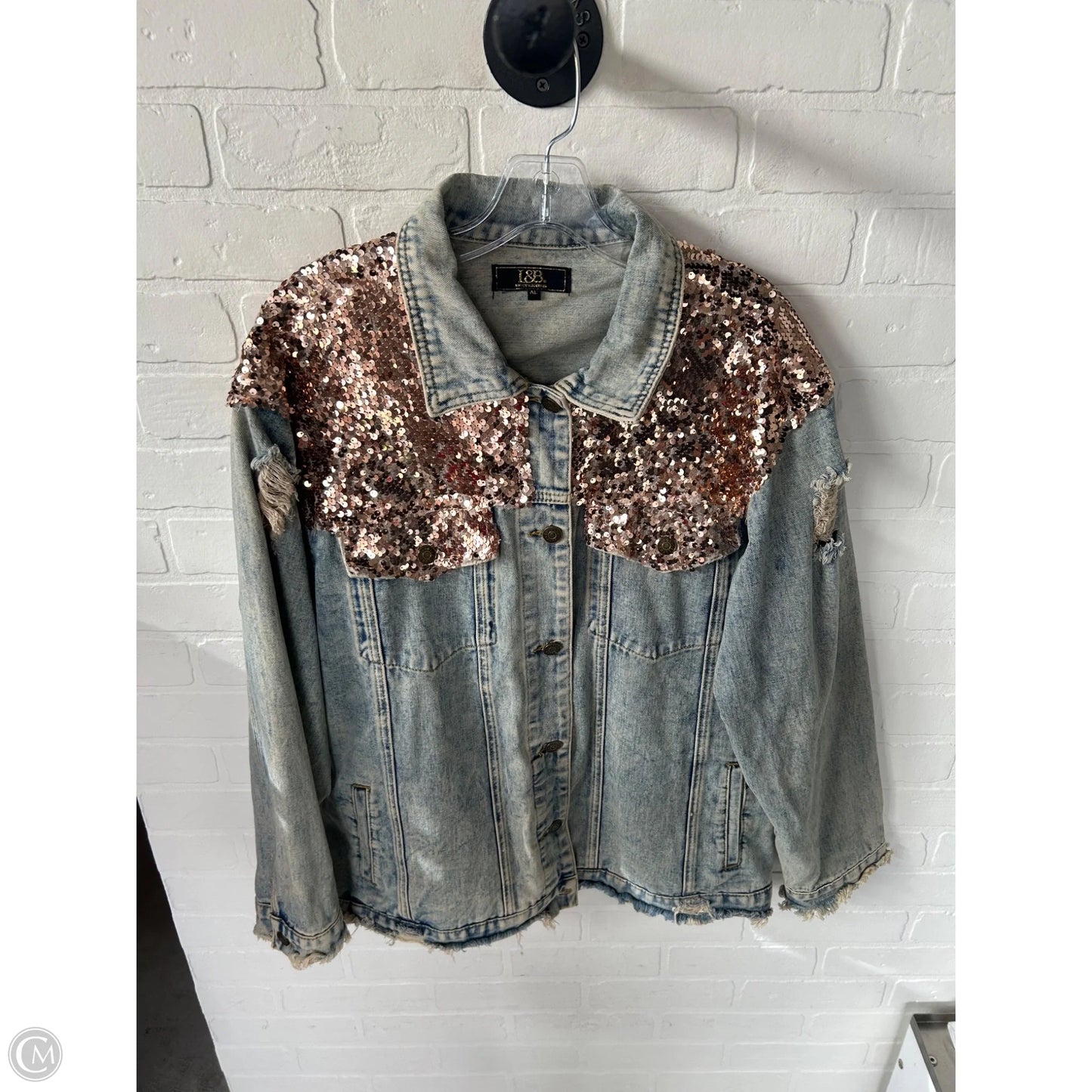 Jacket Denim By Lucky & Blessed In Blue & Gold, Size: Xl