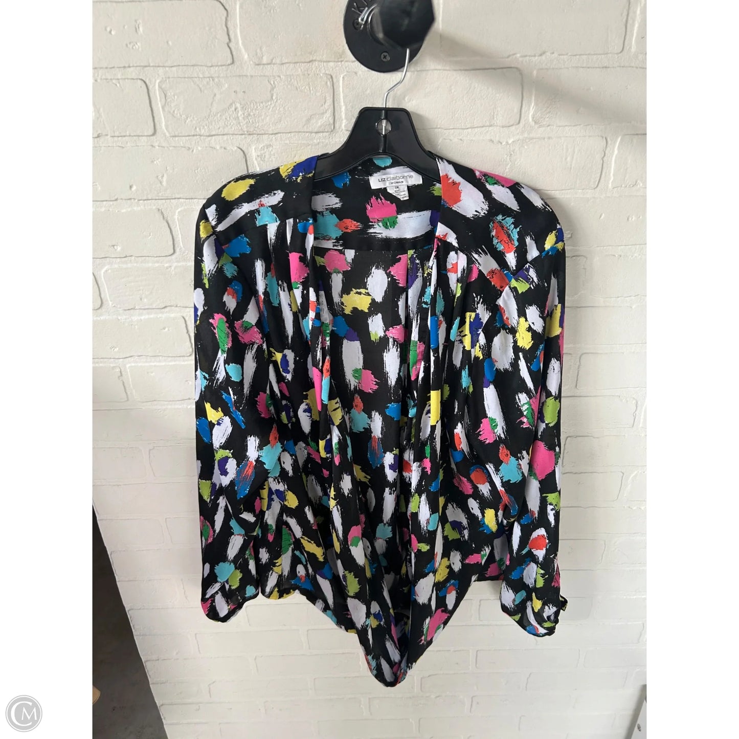 Top Long Sleeve By Liz Claiborne In Black & White, Size: 2x