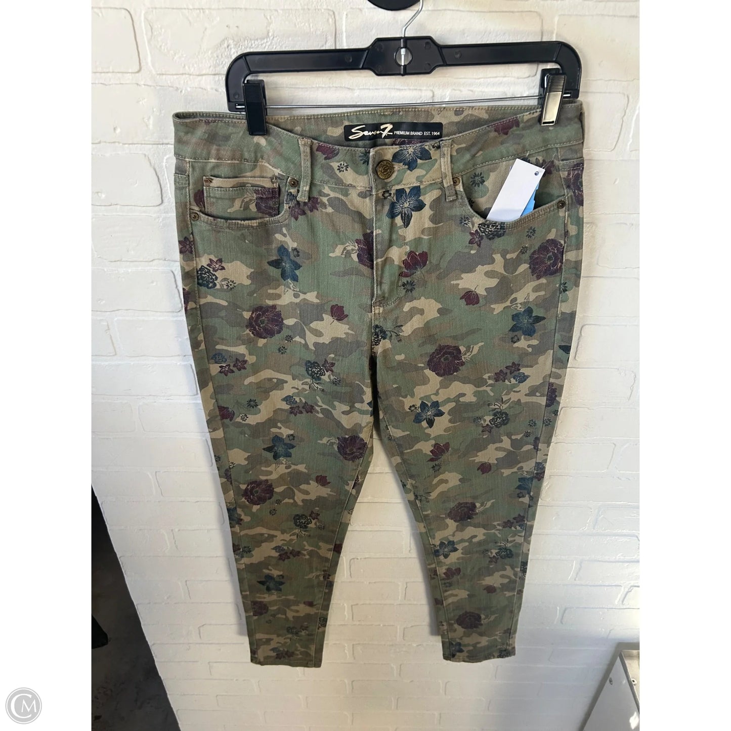 Jeans Skinny By Seven 7 In Green & Tan, Size: 12