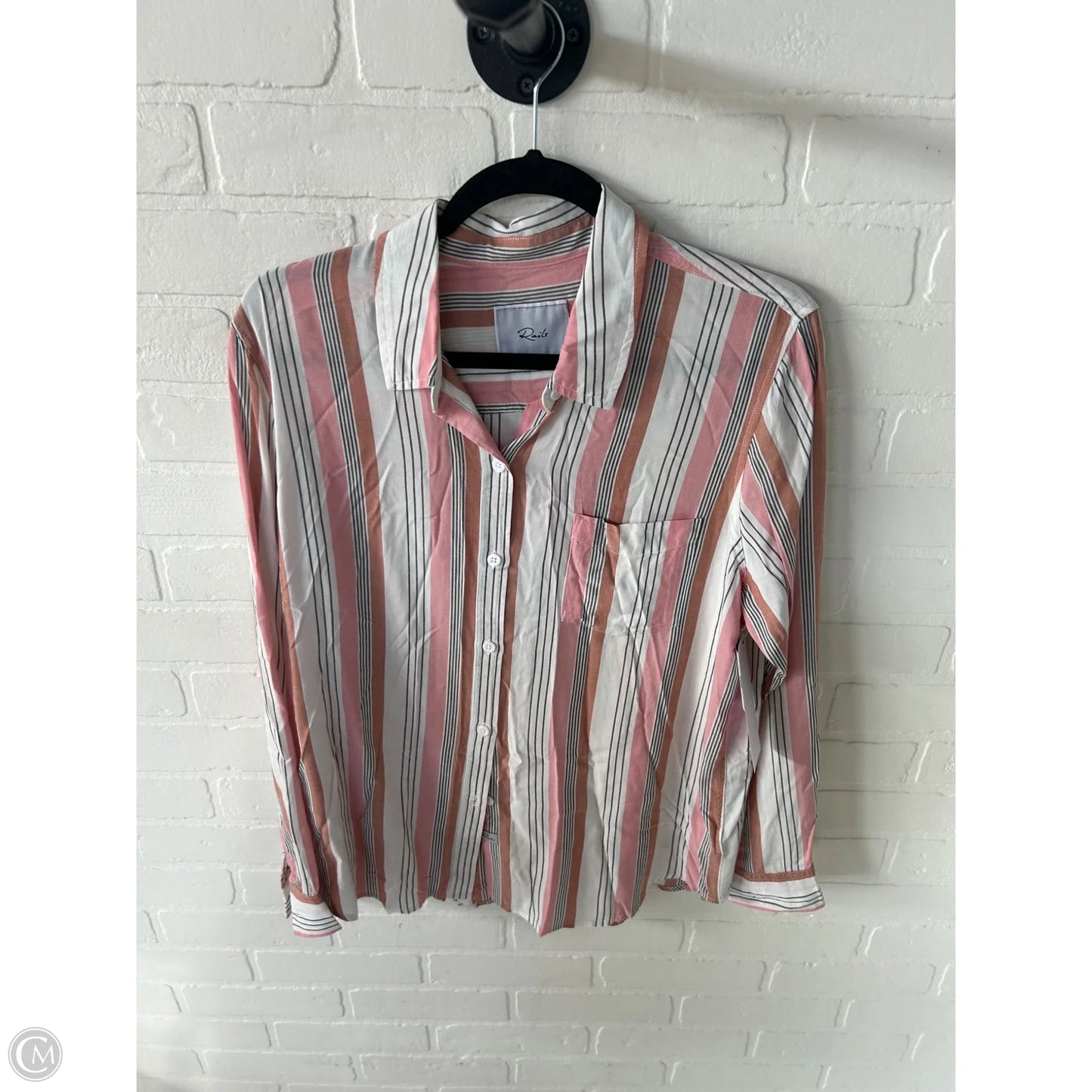 Top Long Sleeve By Rails In Pink & White, Size: L