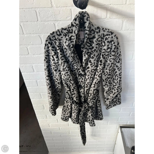 Coat Faux Fur & Sherpa By Chicos In Black & Grey, Size: M