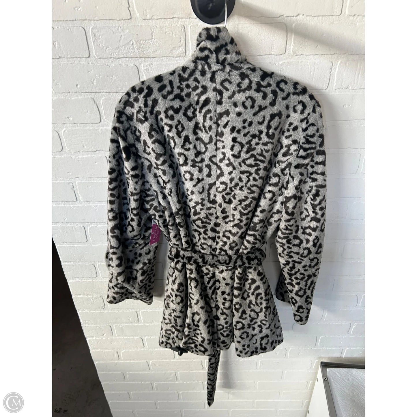 Coat Faux Fur & Sherpa By Chicos In Black & Grey, Size: M